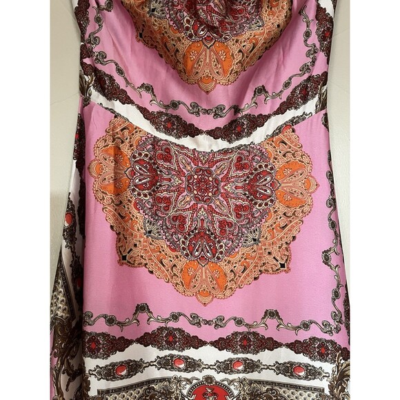 Aakaa Halter Maxi Full A-line Slip Dress Red Pink Paisley Print Women’s‎ Medium - Picture 8 of 14